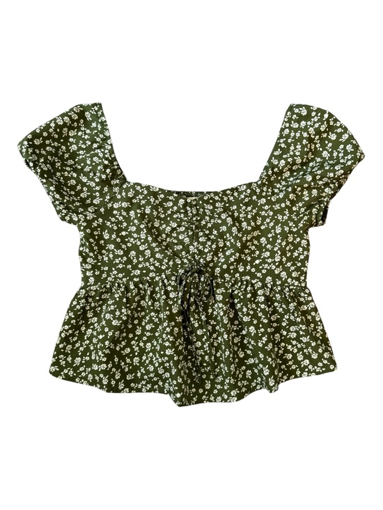 PacSun Tops - PacSun Olive Green Floral Tie-Front Peplum Crop Top